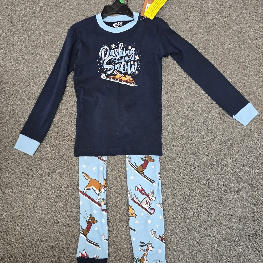Lazy One Navy and Light Blue Kids Pajama Set